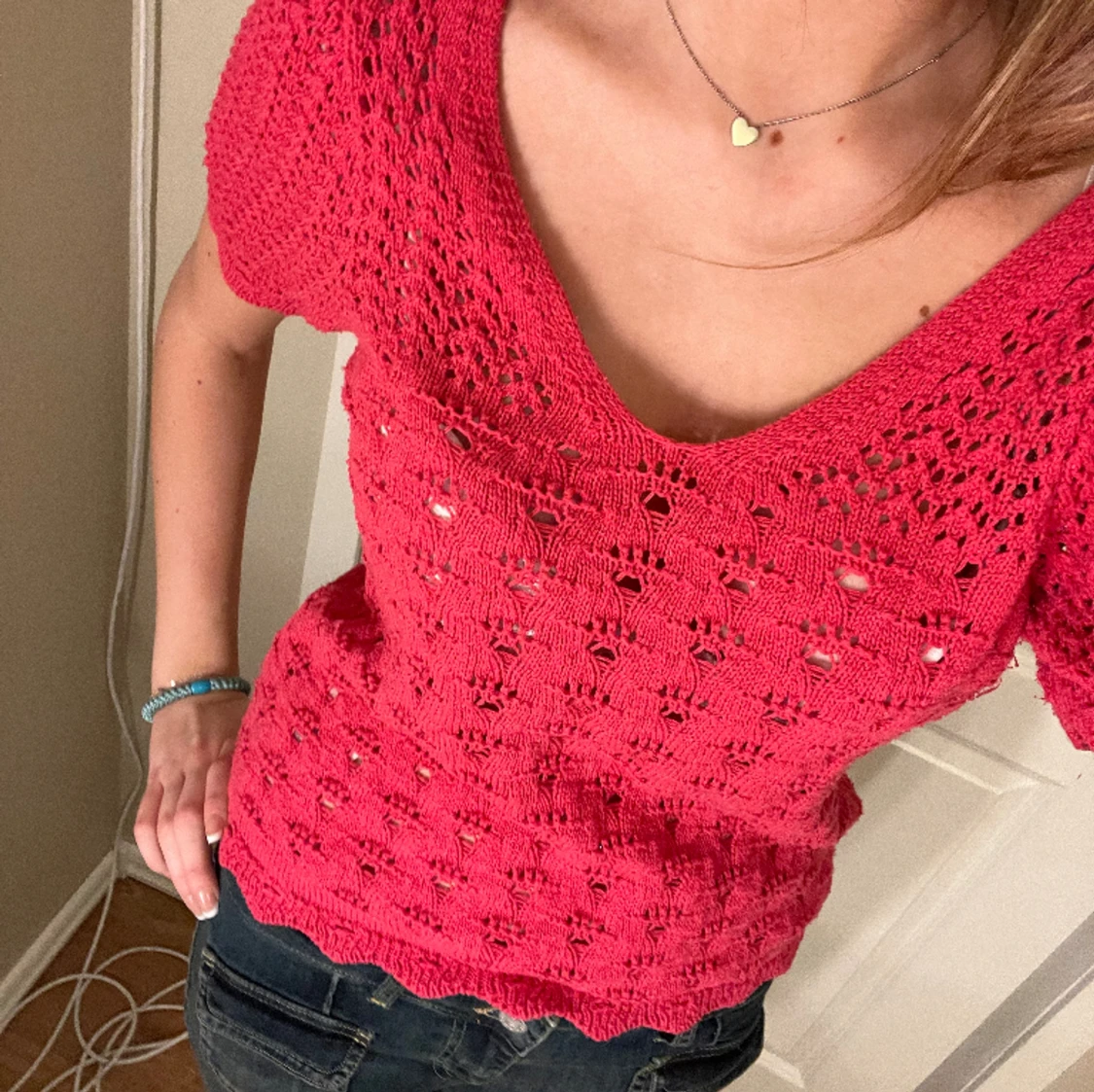 Rosa stickad t-shirt - 90