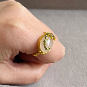 Jade Ring in Oriental Design  - New, 18k gold plated on S925 silver, genuine Jade 
