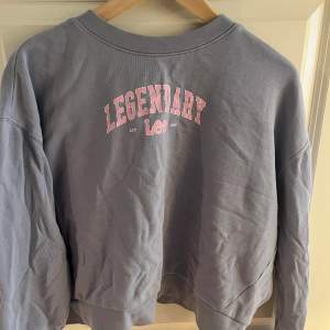 Blålila sweatshirt med rosa Legendary Lee tryck. Den är något croppad på mig som är 163 cm lång. Nypris 550 kr. Relaxed fit och storlek XS. Hyfsat bra skick. Köparen står för frakt.