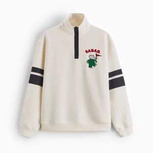 Half Zip med Babar brodyr (Zara) - snygg White halfzip från Zara med Babar brodyr. 