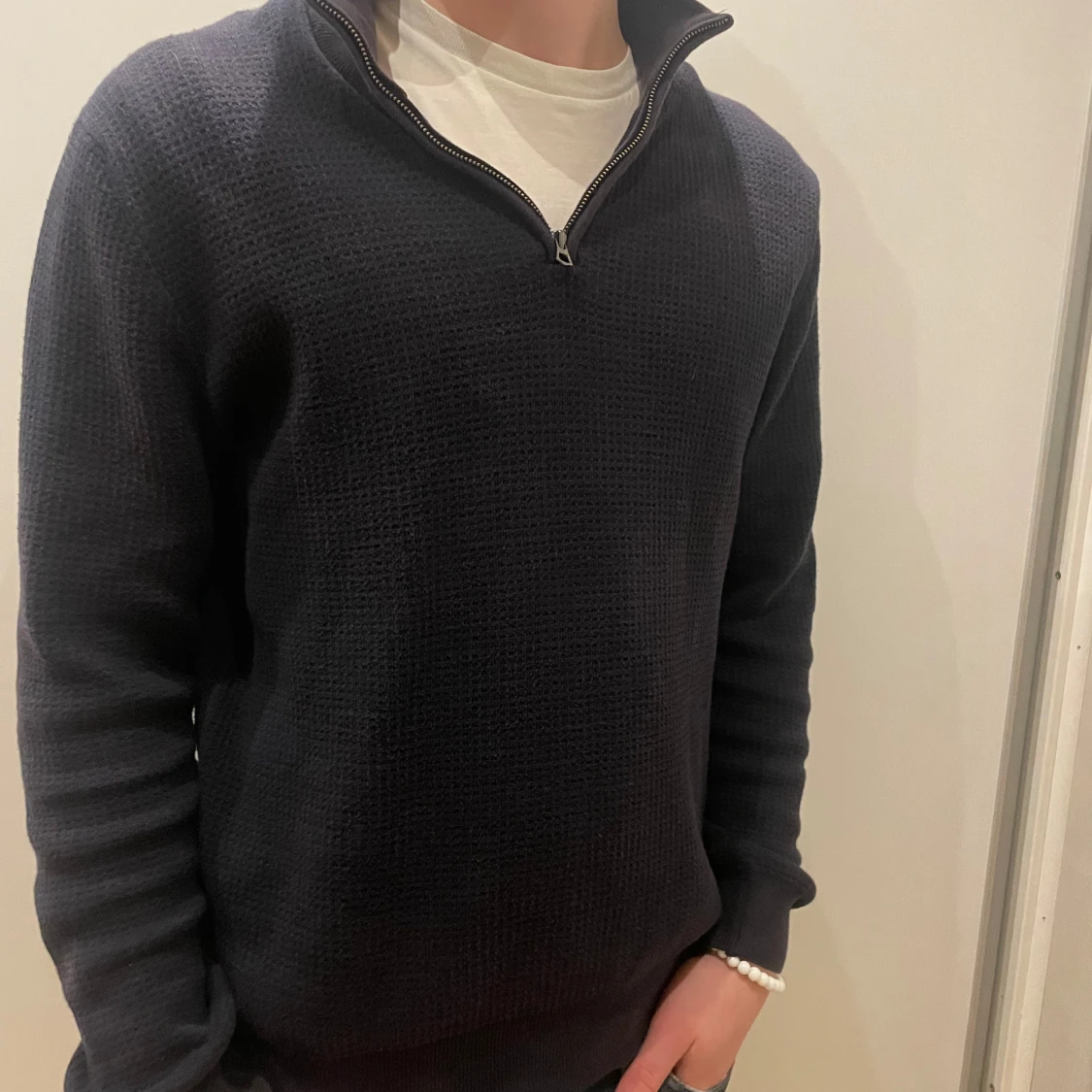 Blå half zip tröja  - 90