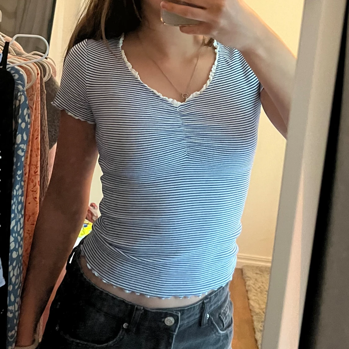 Randig kortärmad topp