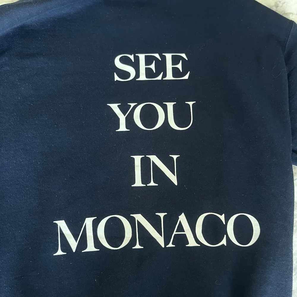 snygg hoodie från Maison De Monaco med text på ryggen, säljer pga att den inte kommer till användning, storlek S🎀. Hoodies.