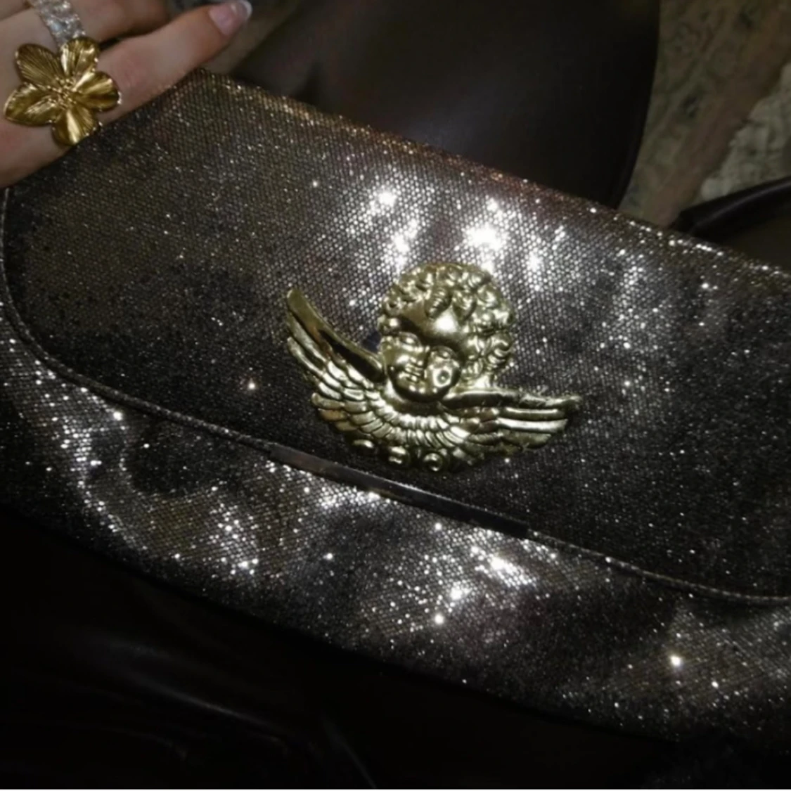 Guld/brun glittrig axelväska - 91