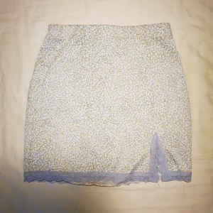 Kjol med blommor!  - Jättesöt blommig kjol med blå spetskant, använd endast ett fåtal gånger. Skriv för mer info💝