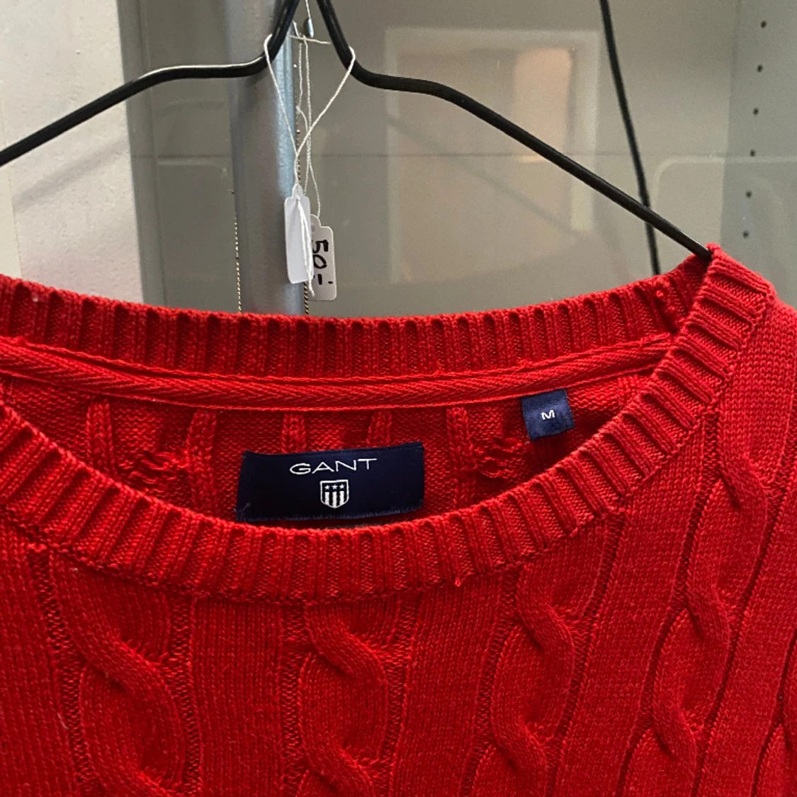 Kabelstickad gant tröja röd - 90