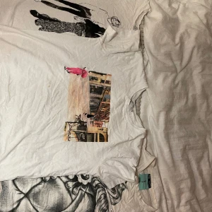 Tre t-shirts Zara - Tre sköna snygga t-shirts med tryck från zara. Ser helst att alla säljs tillsammans. Storlek S. 125kr för alla tre annars 50kr styck.