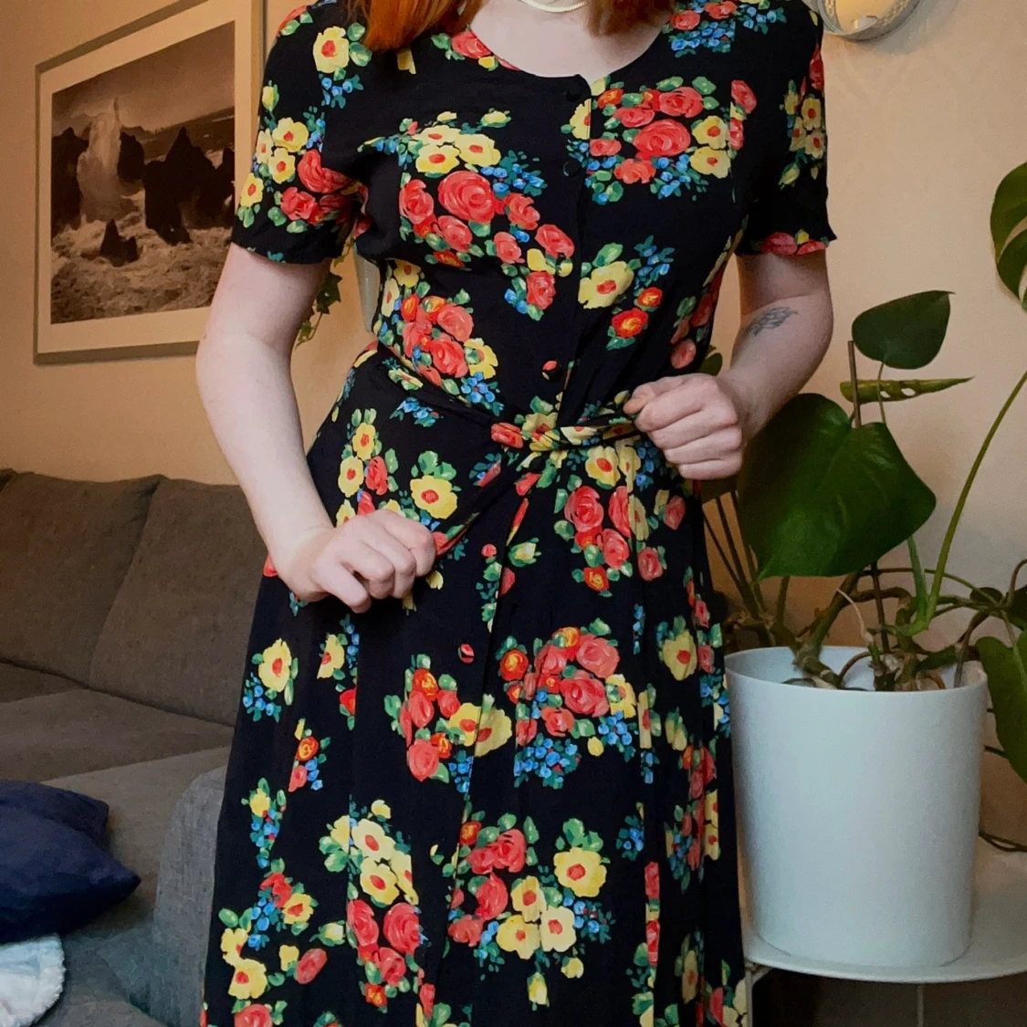 Vintage Blommig Klänning - 90