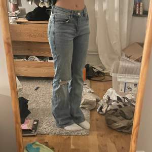 Säljer mina ”full lenght flare jeans midwaist” från Gina, storlek 34, petite. Passar folk som e runt 160 (jag är 157) Nästan helt oanvända, köpte i höstas men har knappt använts. 🥰