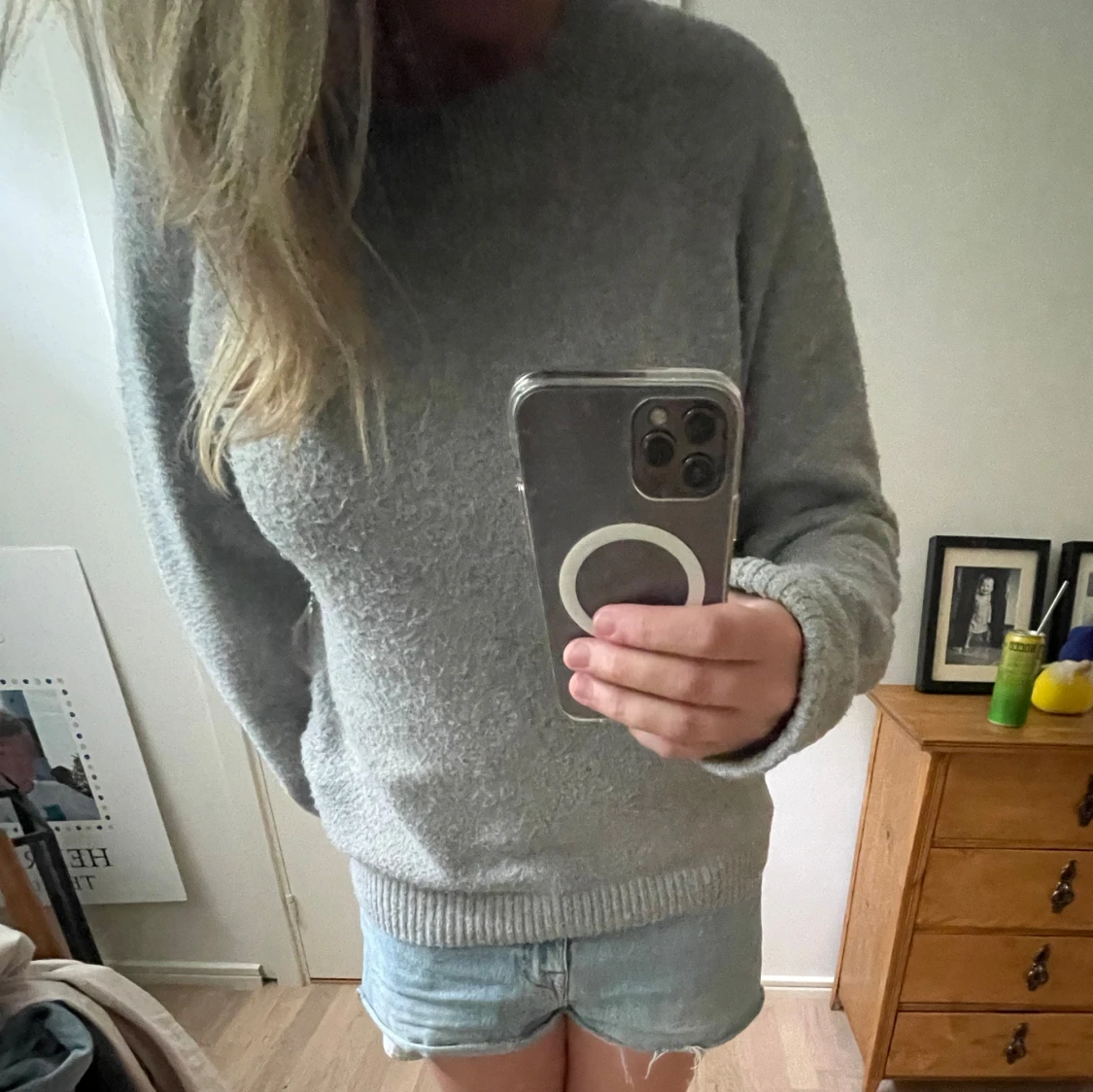 Grå stickad tröja - 90