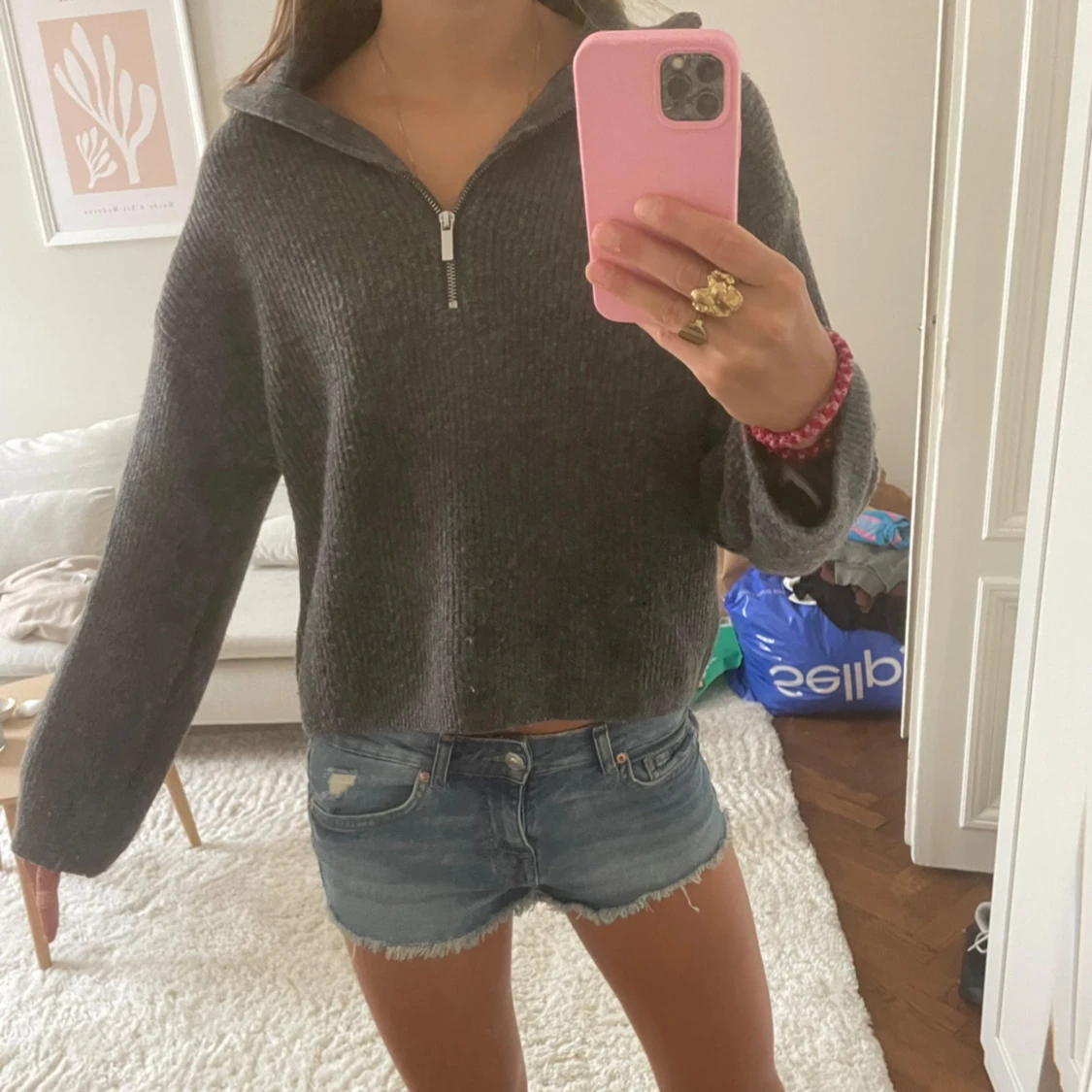 Grå half-zip tjocktröja hm - 92