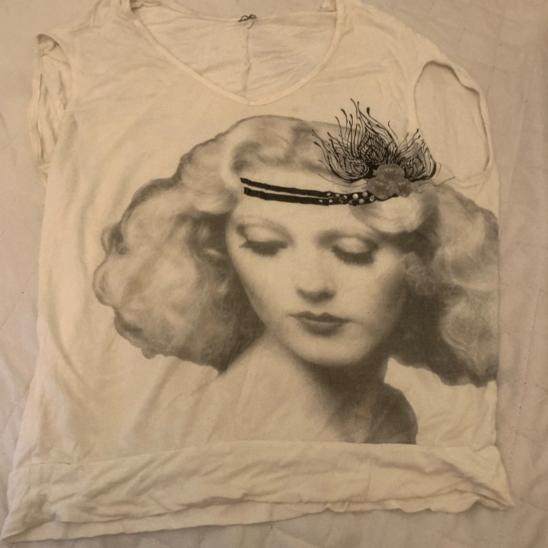 Vitt linne med tryck - 90