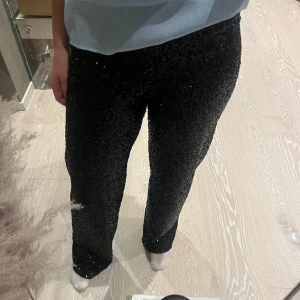 Glitter byxor - Glitter byxor från Calzedonia. Använda en gång. De är högmidjade men lätta att göra till lågmidjade, se bild 2. Nypris 480kr. Storlek M men passar som en S.