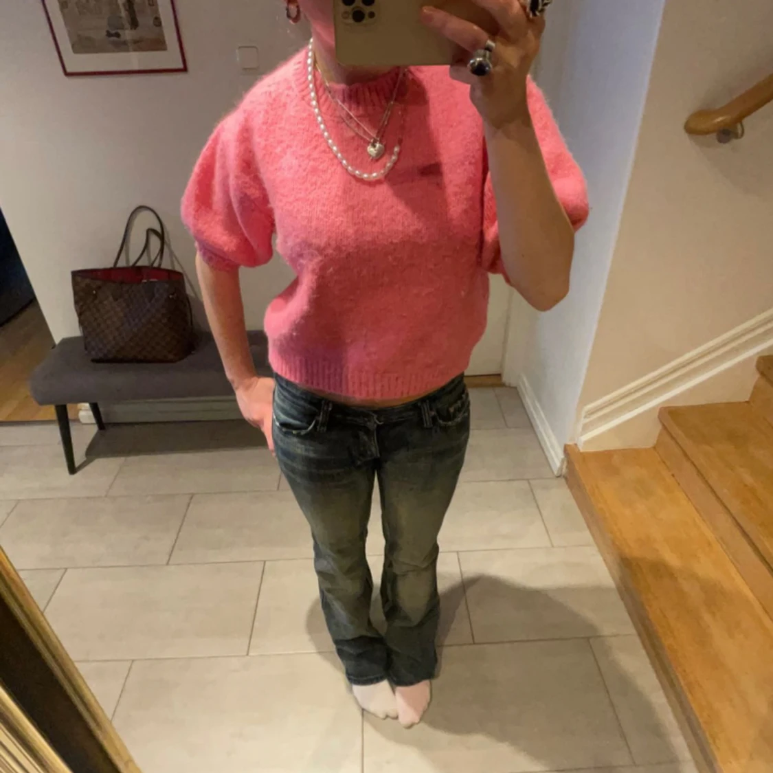 Rosa stickad tröja - 90