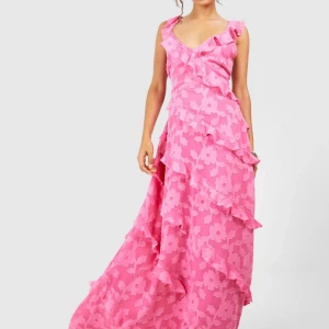 Rosa långklänning med volanger - Använd 1 gång bara. 