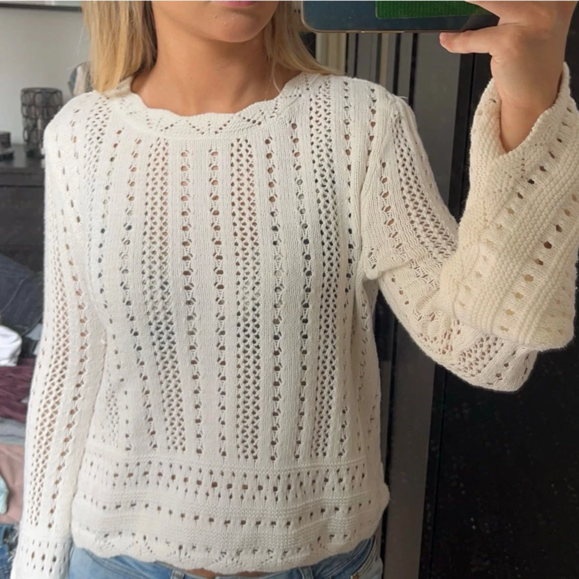 Vit stickad tröja - 90