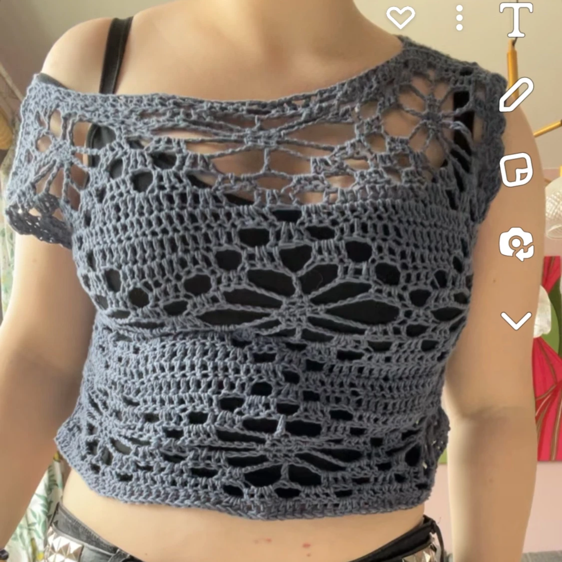 Blå virkad tröja - 91