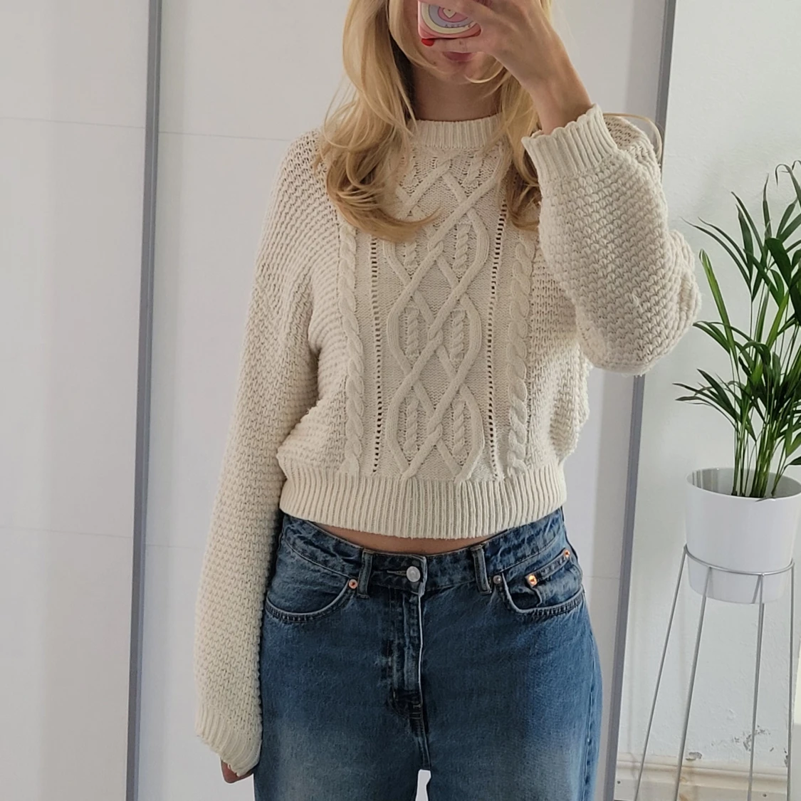 Vit stickad tröja - 90