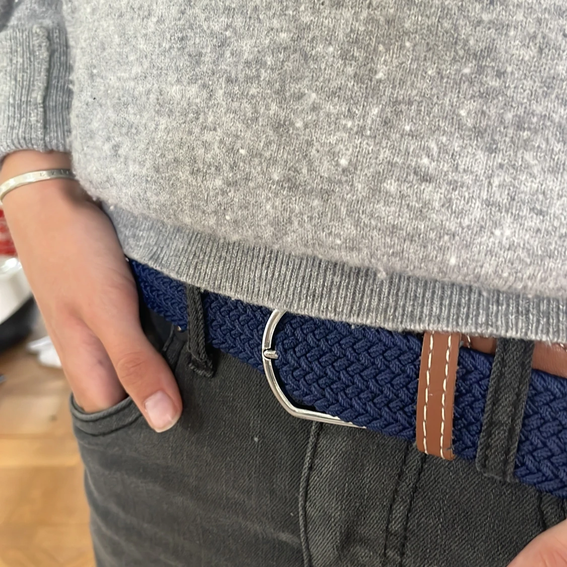 Marinblått flätatbälte - 90