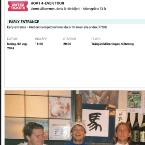 Early entry hov1 göteborg - Säljer min earlybiljett till hov1 i Göteborg 2a augusti 2024. Alternativt om någon vill byta den mot en vanlig. Jag har en ordinarie biljett också om man hellre vill köpa det. Skriv för mer info