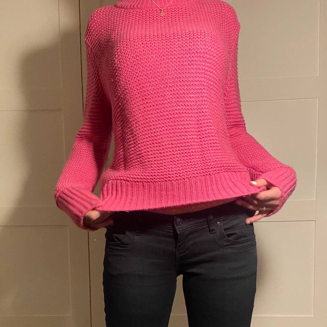 Rosa stickad tröja - 90