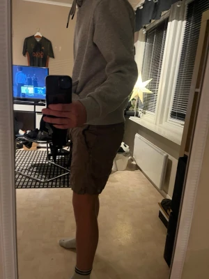 Bruna linne-shorts med snörning - Säljer ett par bruna shorts i mjuk linne från H&M. De har elastisk midja med snörning och dragkedja framtill. Perfekta för chill dagar och har en loose fit som ger skön rörelsefrihet.