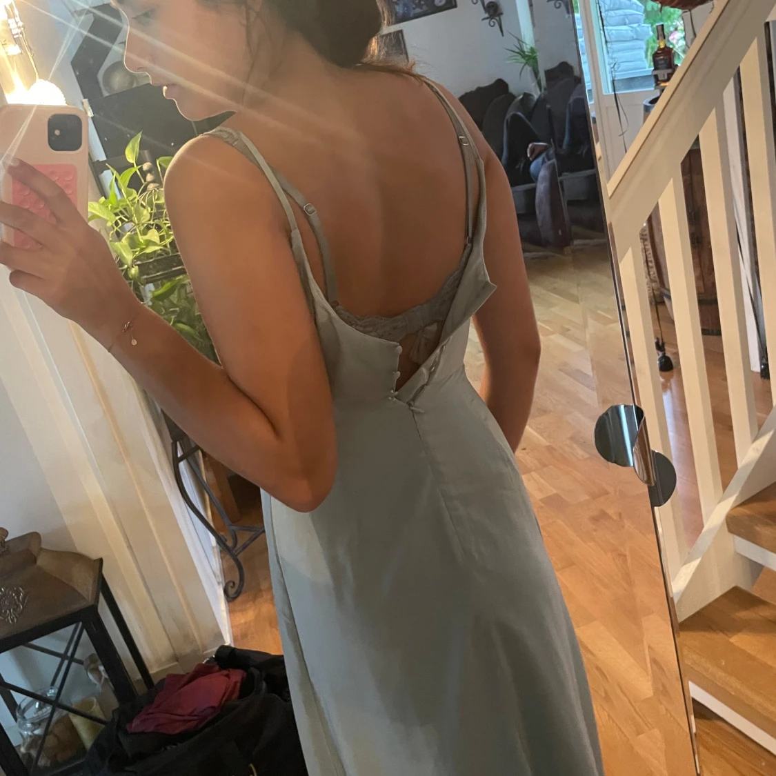 Ljusblå långklänning med slits - 3