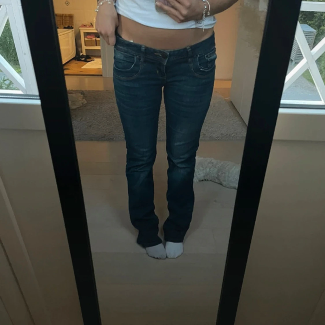 Blå bootcut jeans låg midja - 2