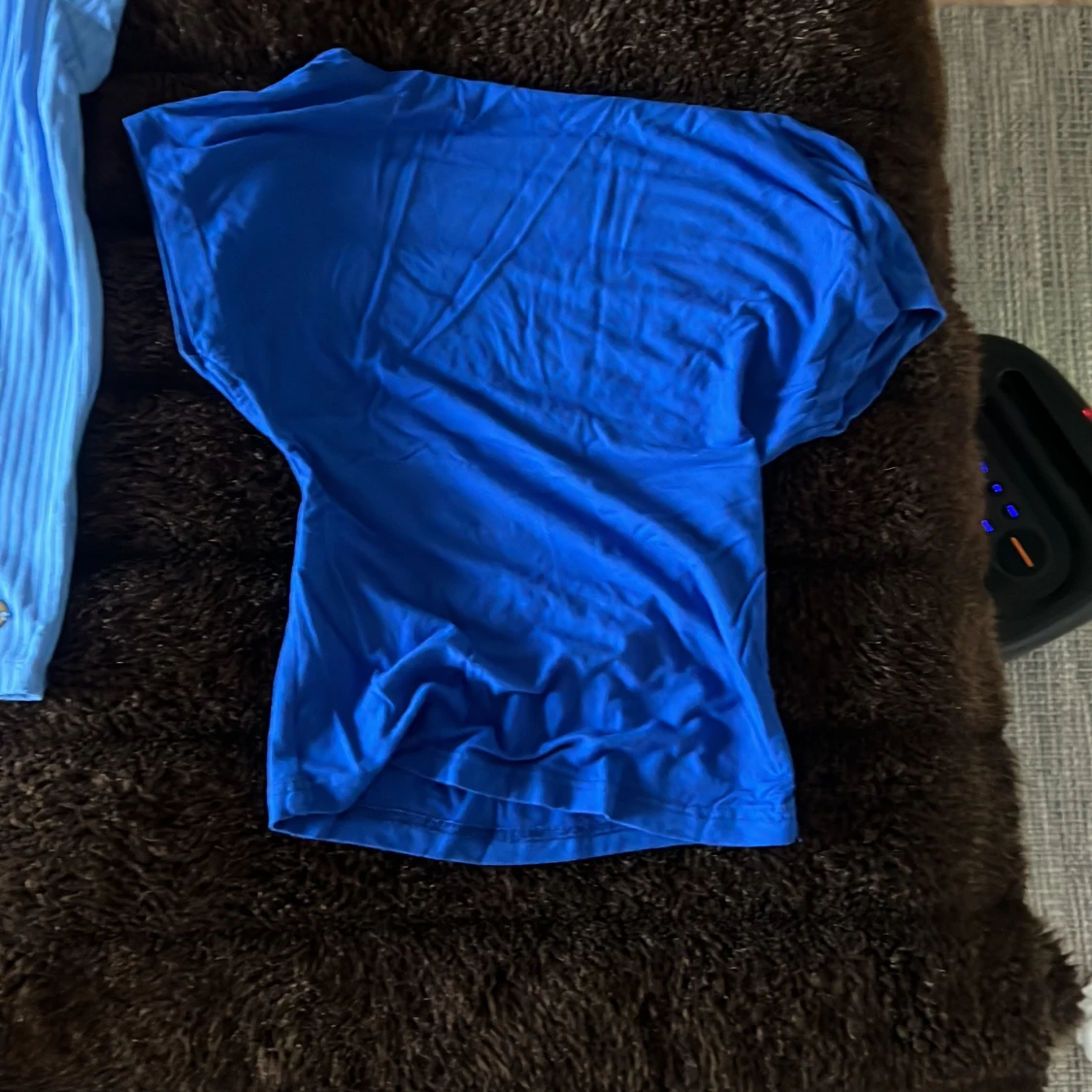 Blå ribbad topp Pernilla Wahlgren XS, blå backless tröja - 1