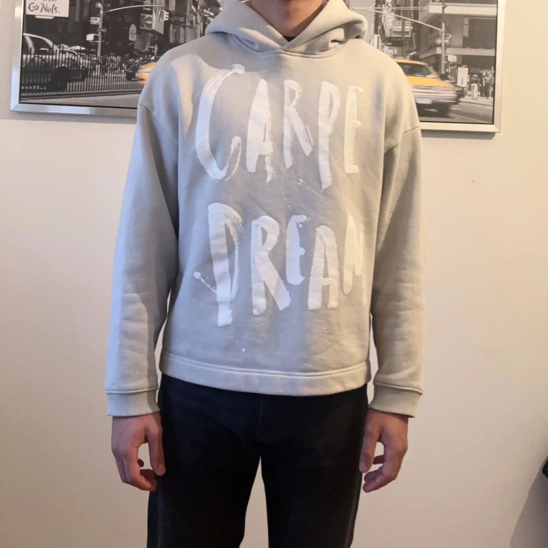 Ljusgrå hoodie med tryck Carpe Dream