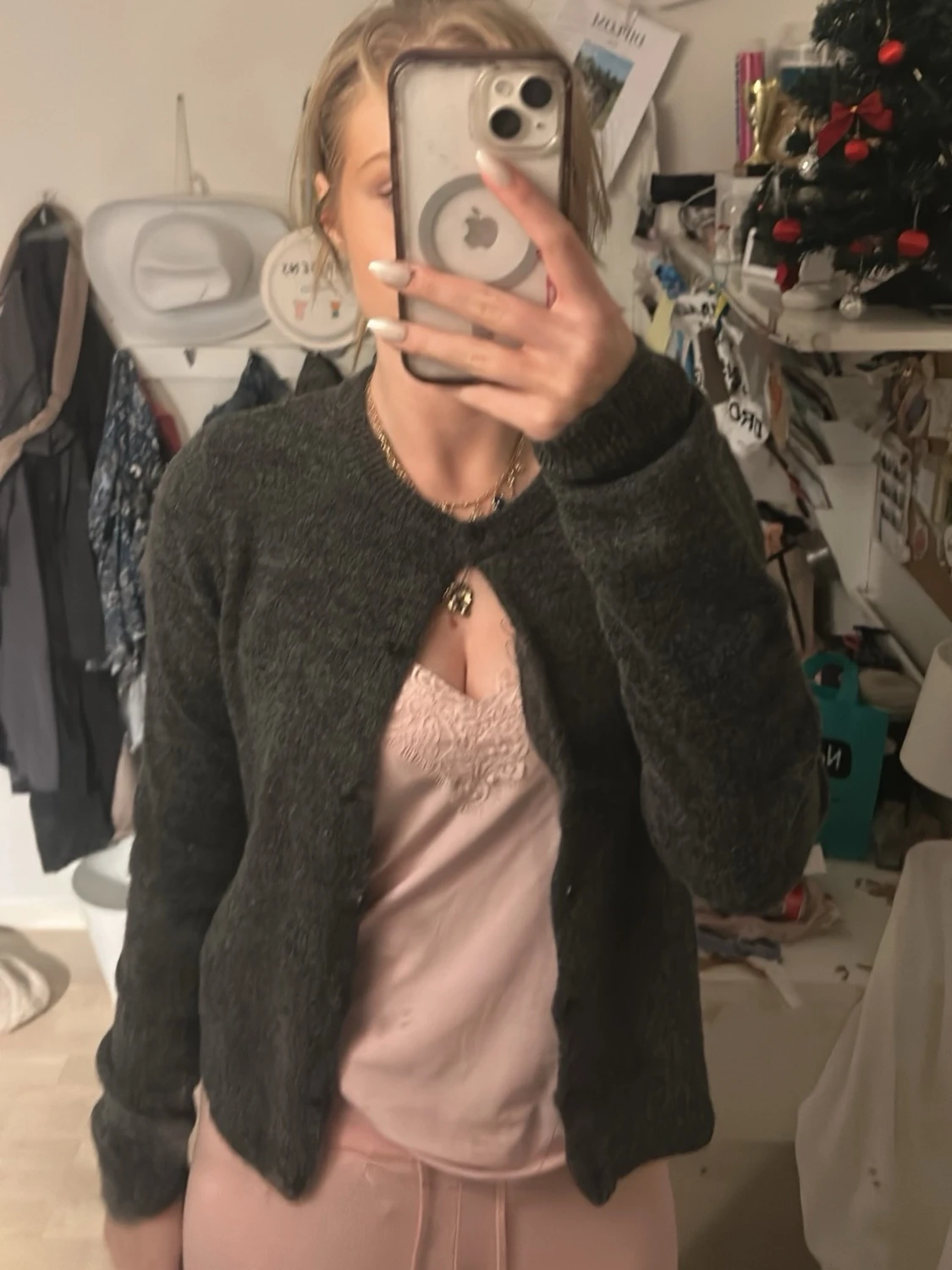 Grå stickad kofta - 1