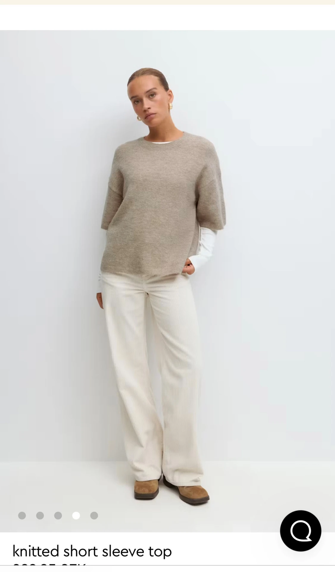 Beige stickad kortärmad topp