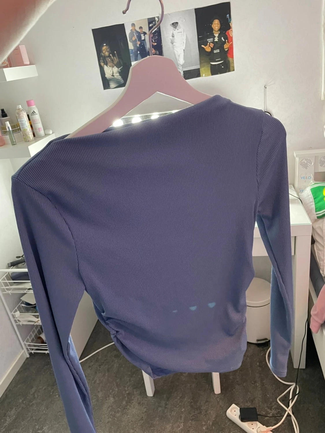 Blå ribbad långärmad topp från SHEIN - 4