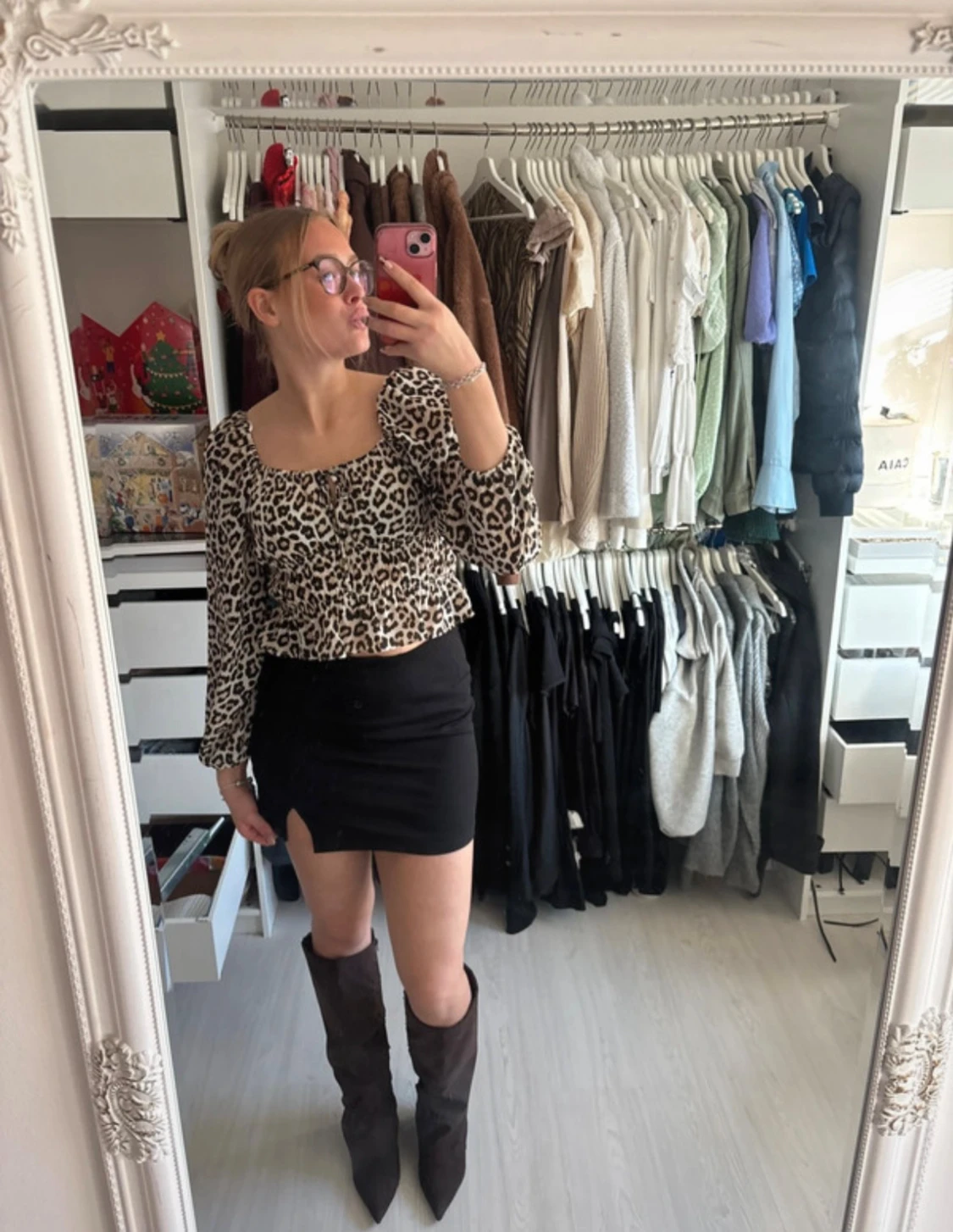  Långärmad leopard topp - 1