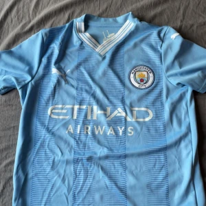 Manchester City matchtröja Puma - Manchester Citys officiella matchtröja från Puma i ljusblått inget tryckt spelar namn men gör lätt att göra själv storlek 13-14 juniors 
