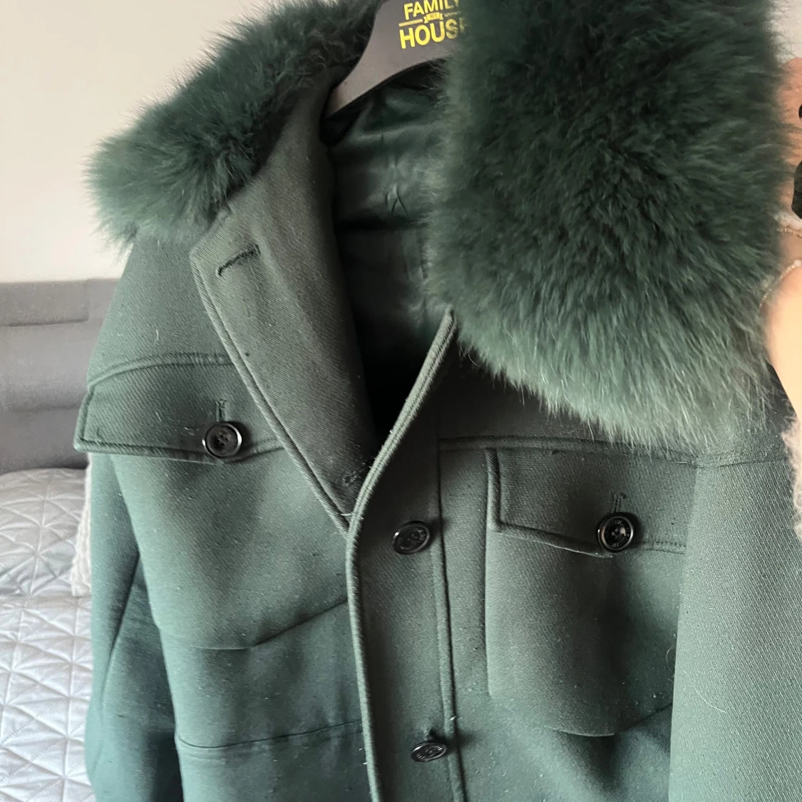 Mörkgrön teddyjacka med päls - 1