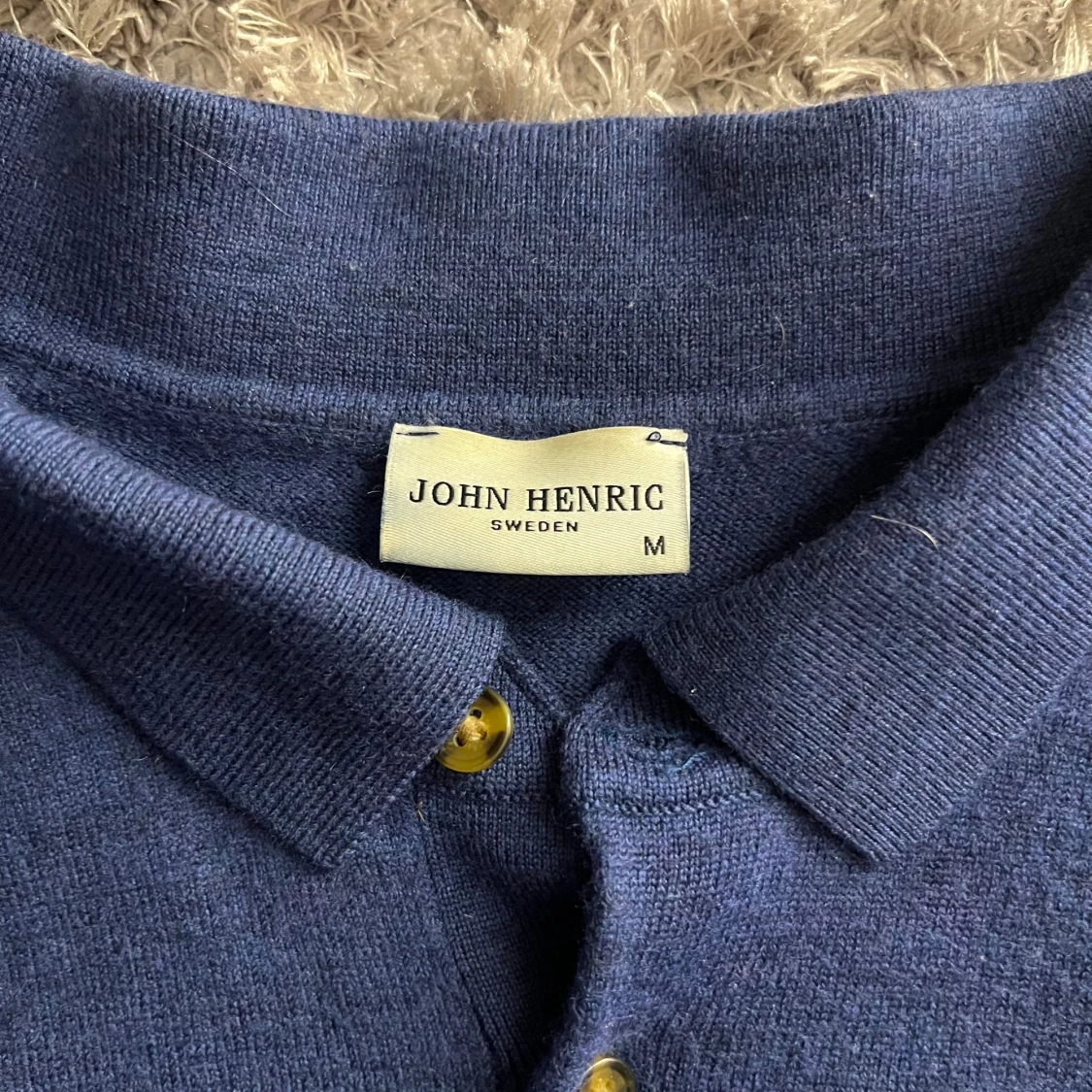 Mörkblå merinoulls piké, John Henric - 2