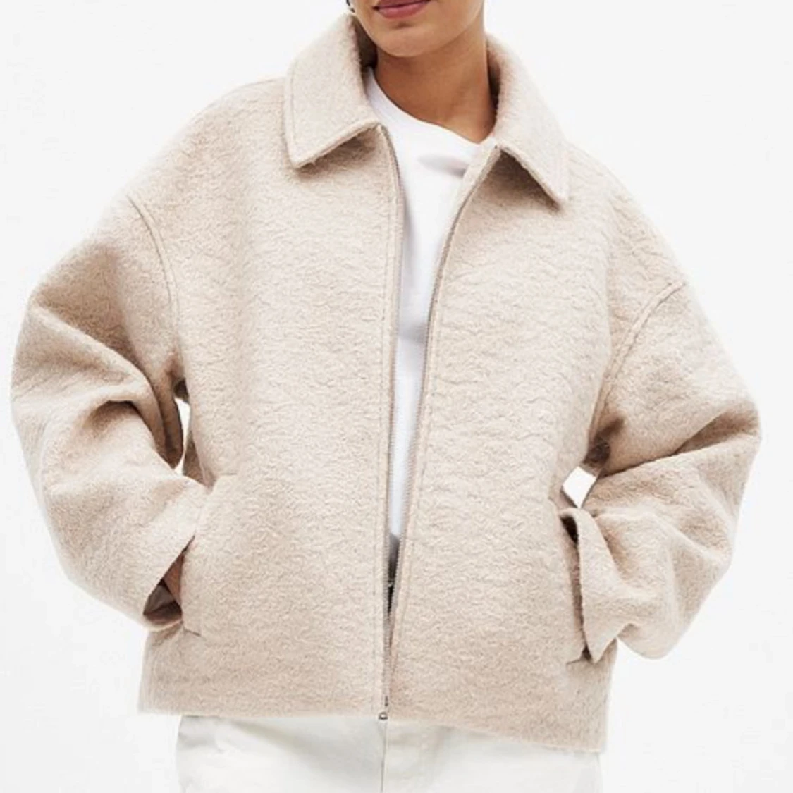 Boucléjacka med dragkedja