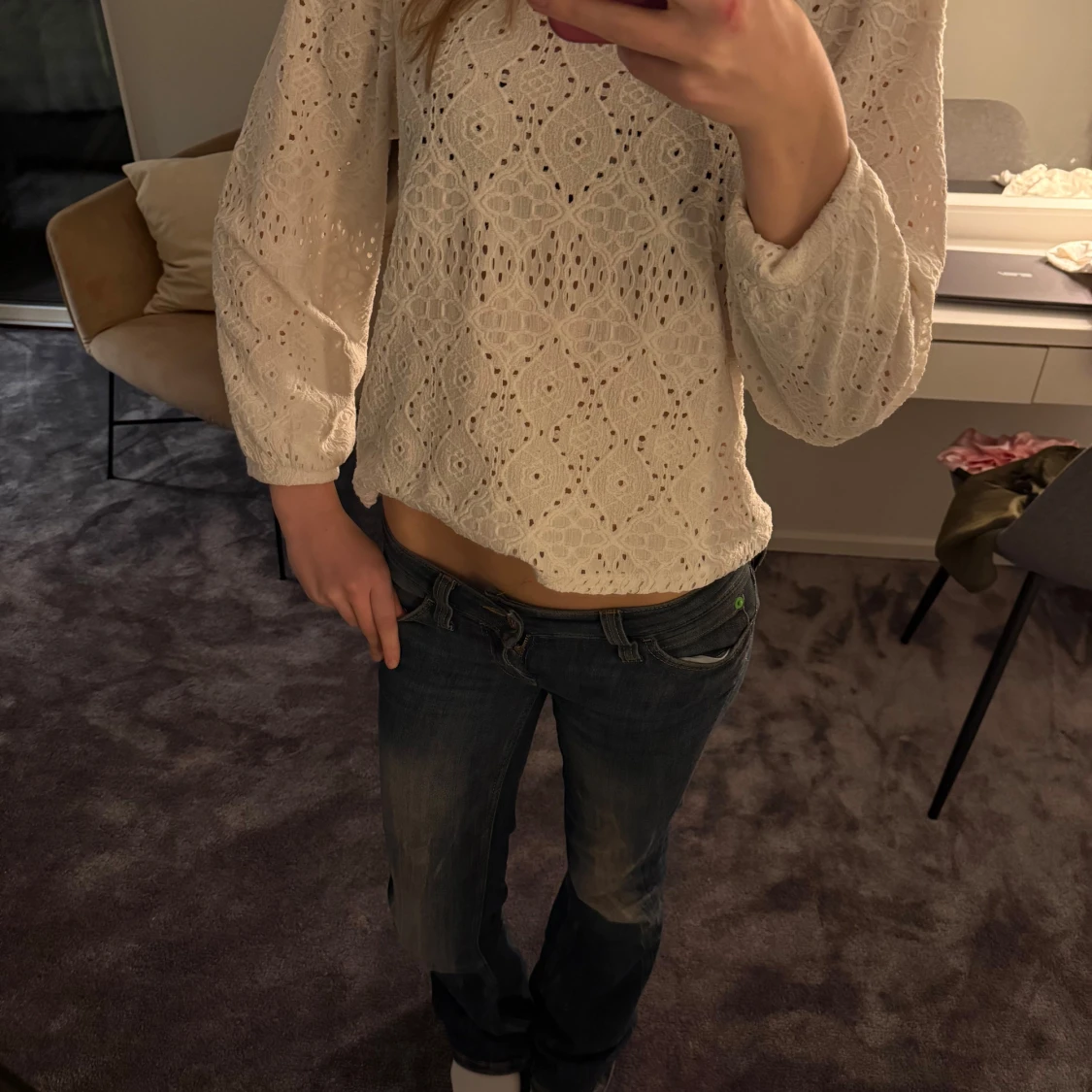 Vit spetsblus med ballongärmar - 1