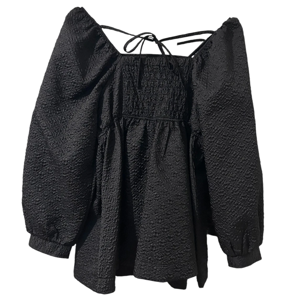 Svart blus med puffärmar och knyt - 2