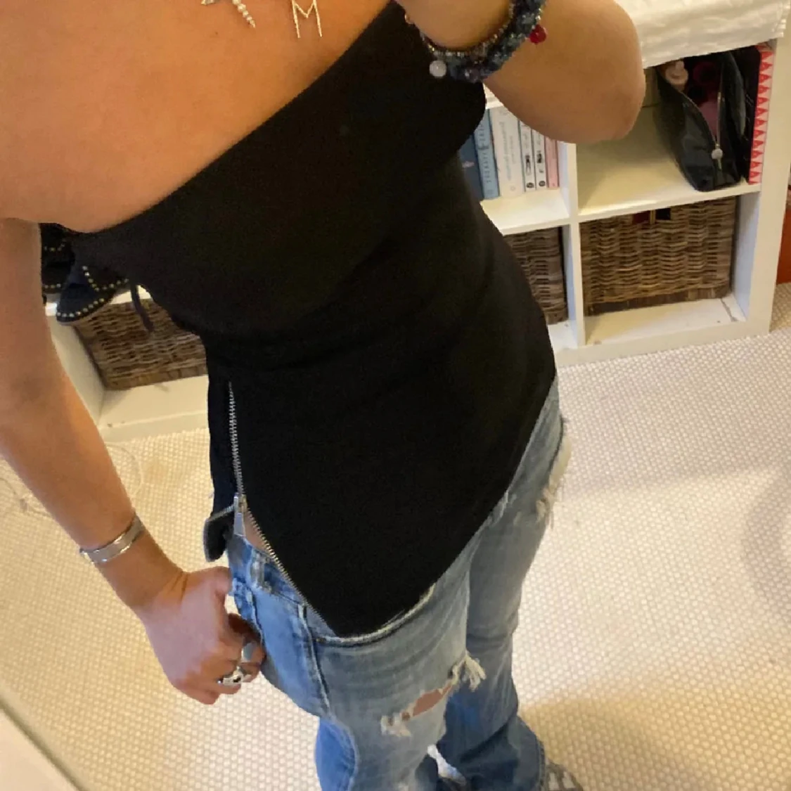 Svart bandeau tubtopp med dragkedja - 1