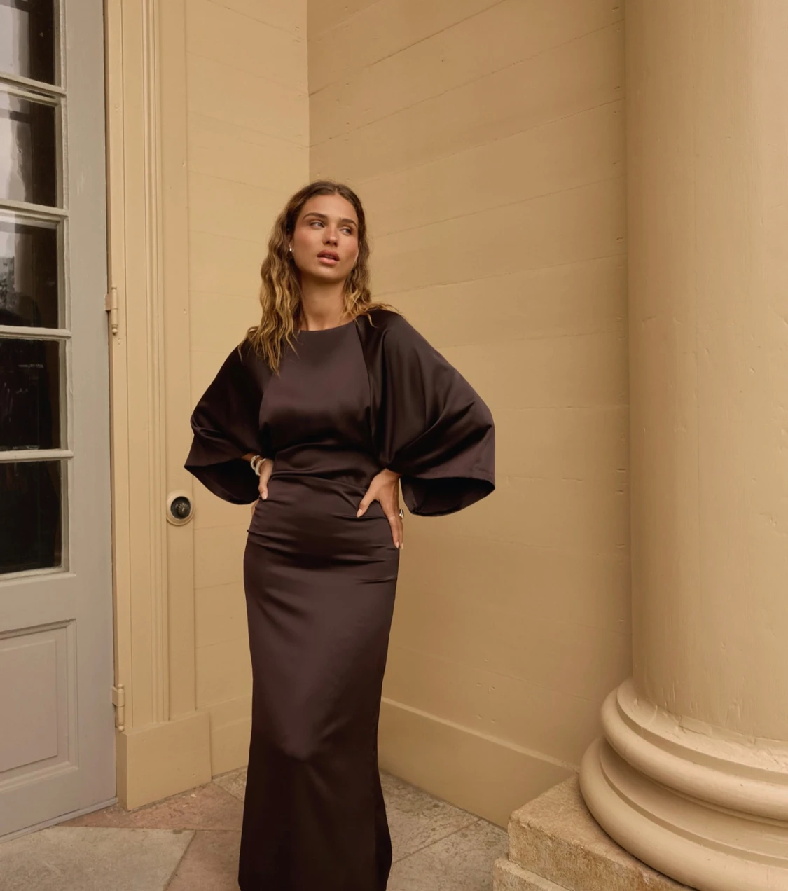 Satin wide sleeve klänning xs - 1