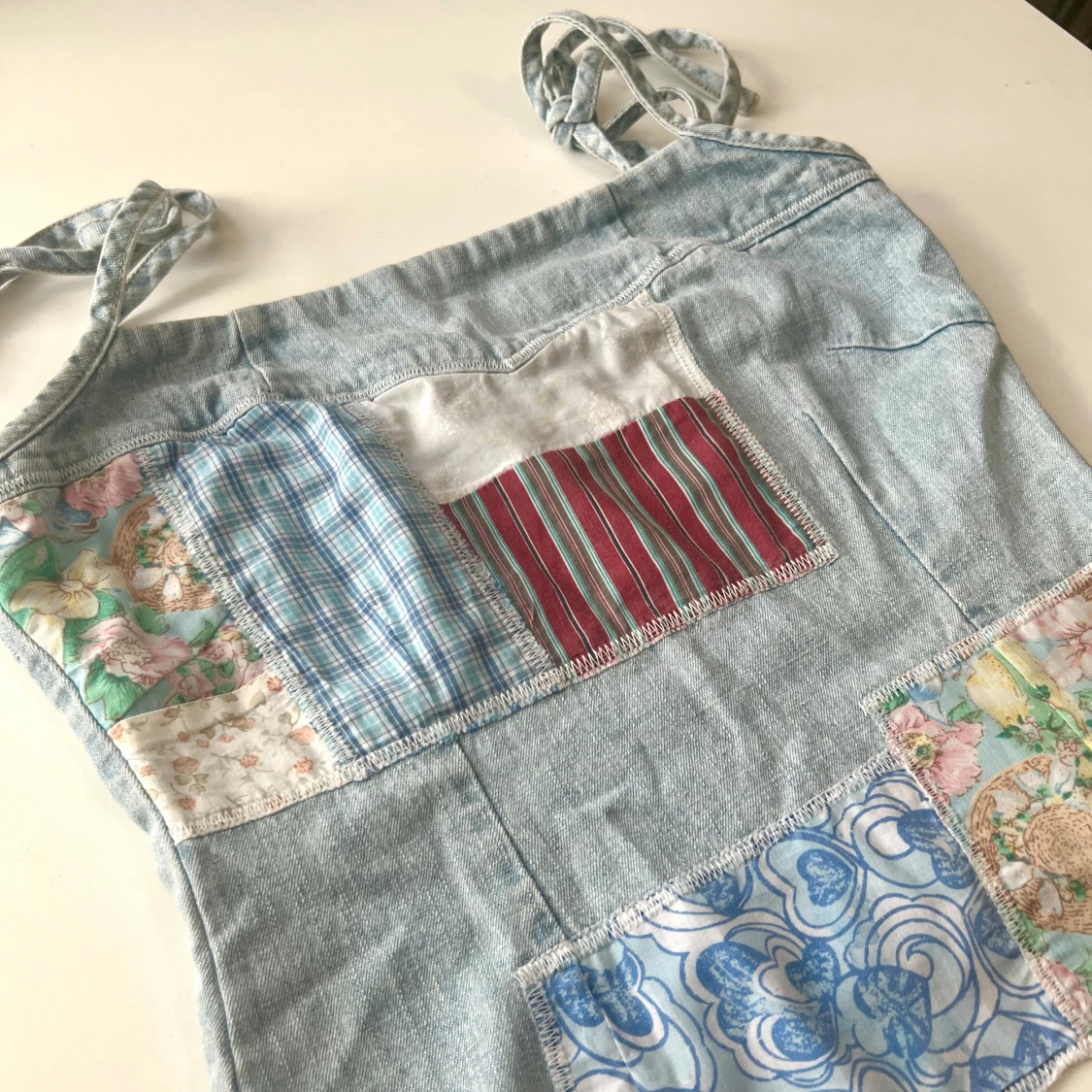  denim korsettopp med knytband - 3