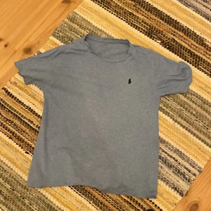 Blå t-shirt från Polo Ralph Lauren - Snygg grå t-shirt från Polo Ralph Lauren med klassisk broderad logga på bröstet. Modellen är kortärmad och har en rund halsringning. Materialet är mjuk bomull som känns skönt mot huden. Perfekt för dig som gillar stilrena och enkla plagg. Pris kan diskuteras 