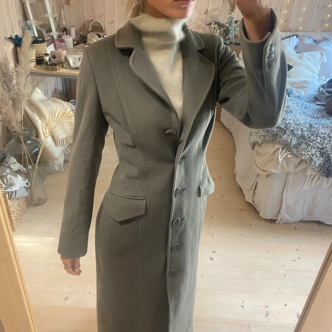 Grön figursydd ullkappa - 3