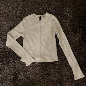 Ribbad ljusbeige långärmad topp H&M - Säljer en ribbad långärmad topp från H&M Divided i ljusbeige. Toppen har en rak passform, rund halsringning och diskret söm framtill. Perfekt att styla med jeans eller kjol för en clean look. Ny pris 249 