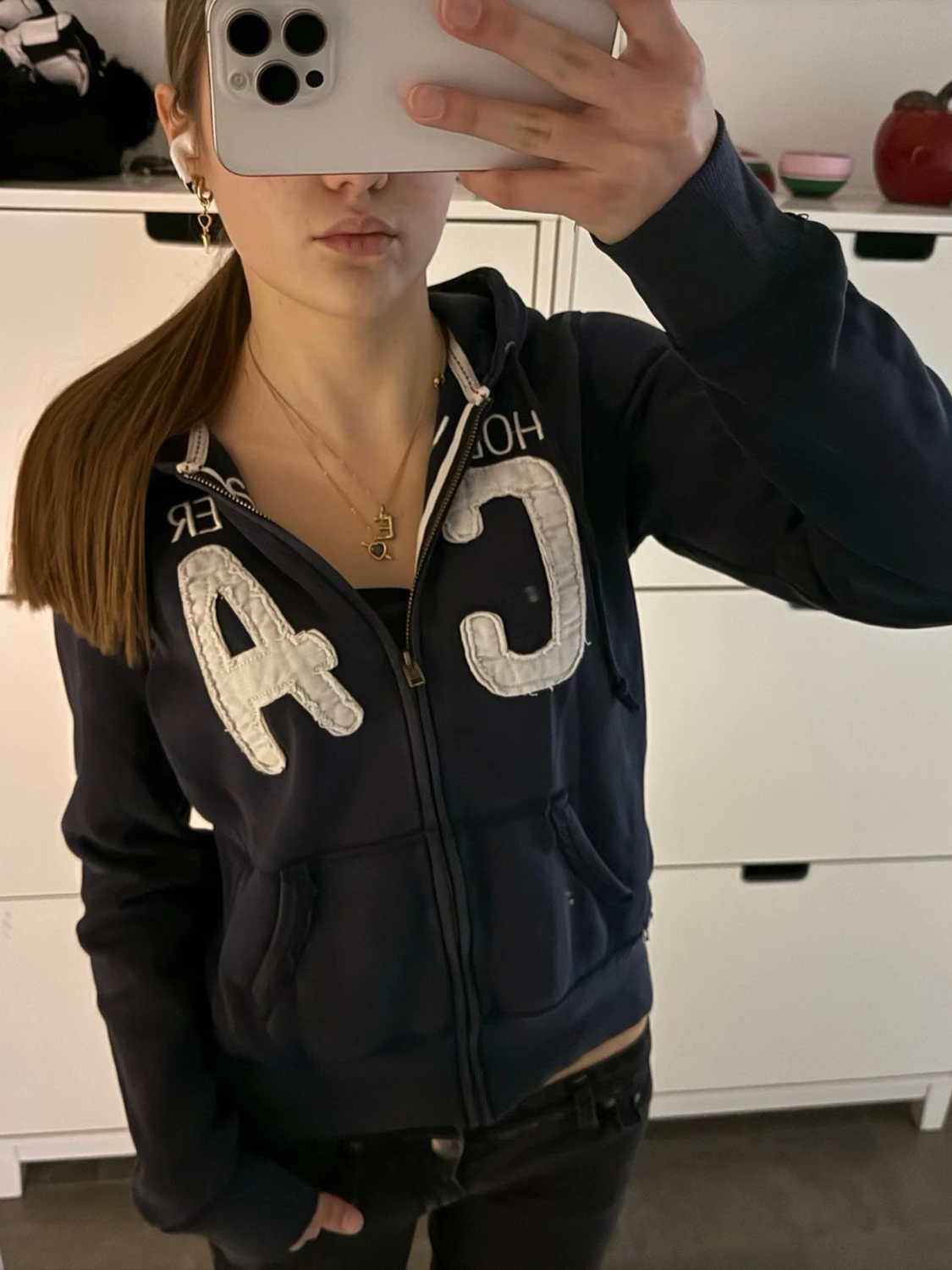 Hollister hoodie zip up vintage mörkblå