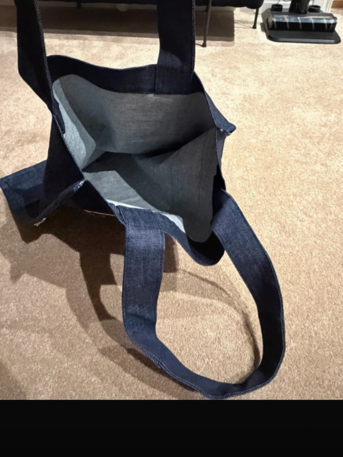 Blå shoppingväska med blommigt band - 3