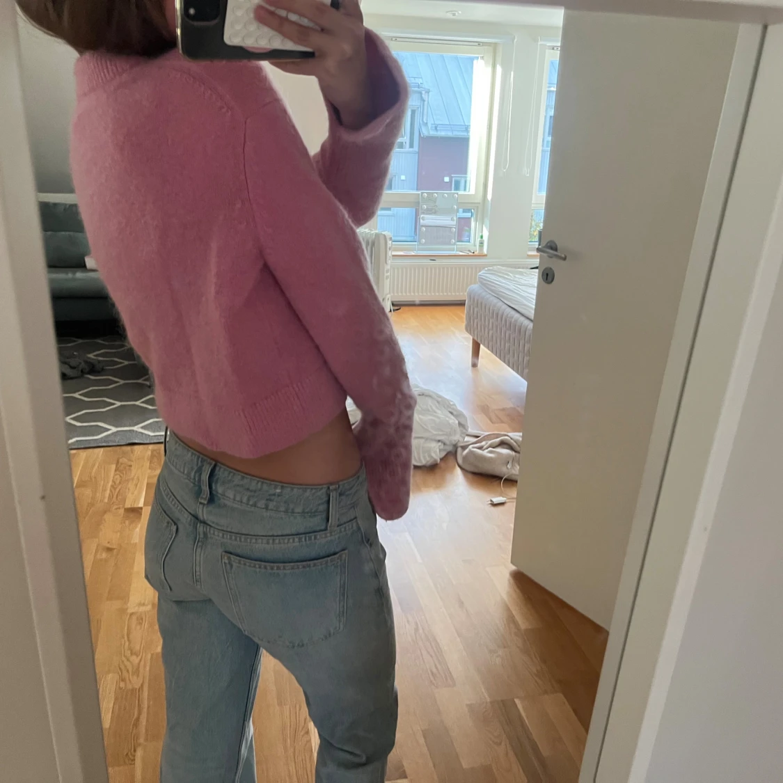 Croppad rosa stickad tröja - 1