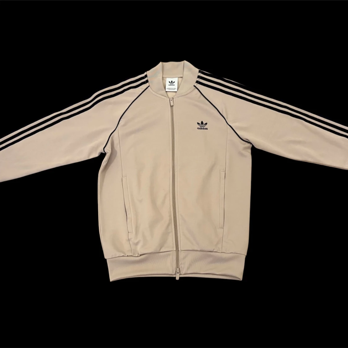 Beige Adidas ziptröja med svarta ränder - 2